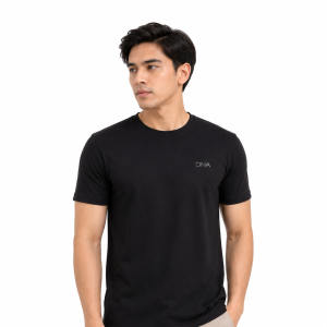 Kaos polos hitam pria bahan Cotton Combed 30s premium model regular fit.