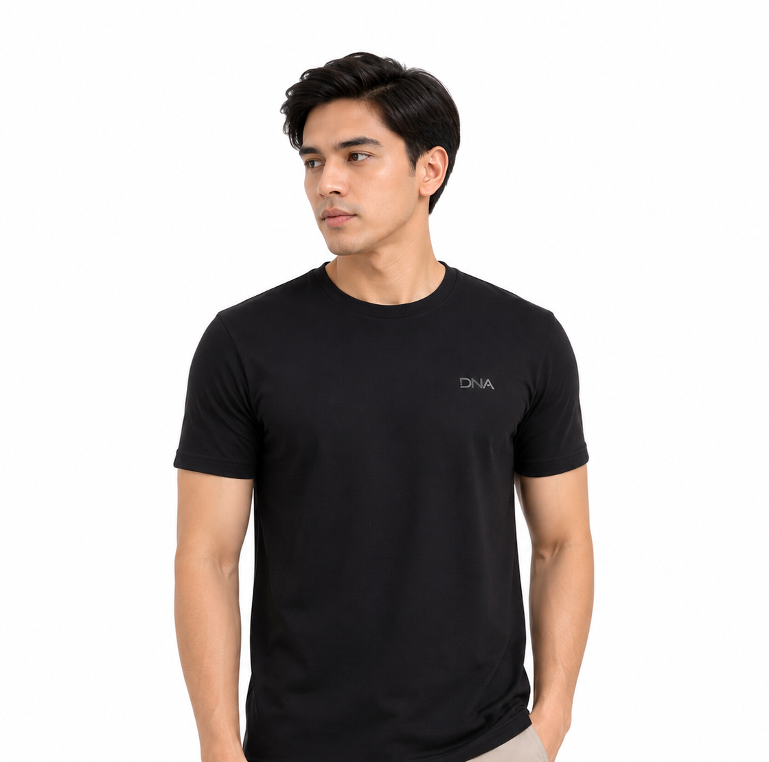 Kaos polos hitam pria bahan Cotton Combed 30s premium model regular fit.
