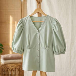 Blouse Wanita Korea Puff Sleeve Bahan Katun Premium
