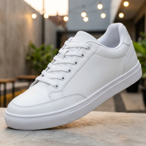 Sepatu Sneakers Pria Casual Putih Bahan Kulit Sintetis Premium