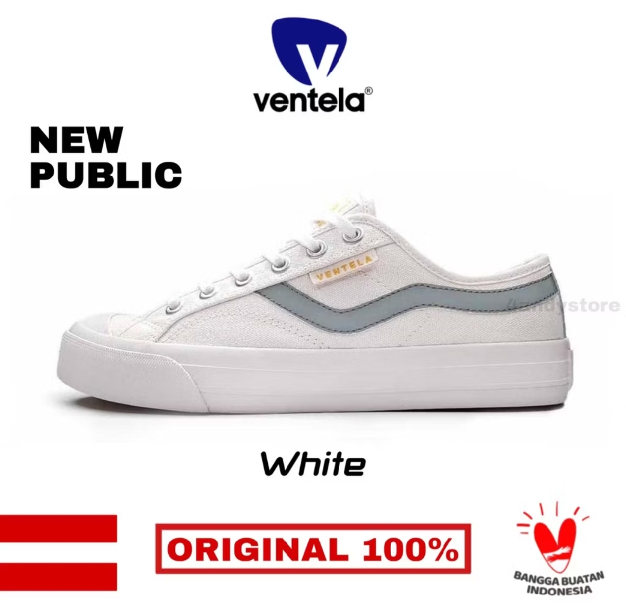 Ventela Low White original sneakers casual pria wanita warna putih